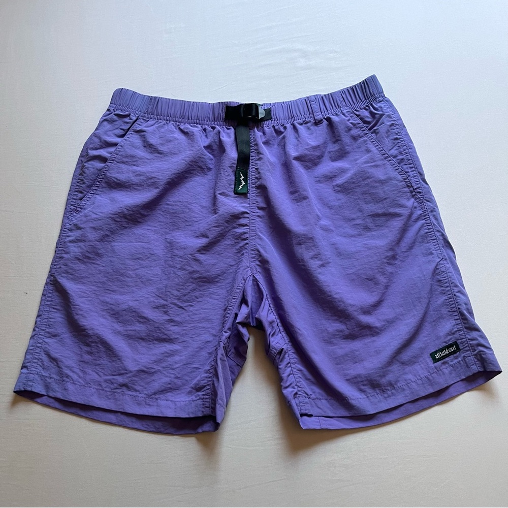 AFIELD OUT purple logo patch belted elastic‎ waist mens nylon shorts